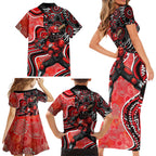 Melbourne Renegades Family Matching Short Sleeve Bodycon Dress and Hawaiian Shirt Indigenous Dot Art Superhero Batter Tribal Pattern