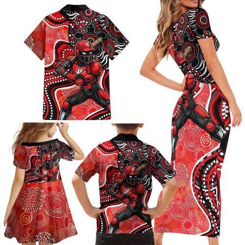 Melbourne Renegades Family Matching Short Sleeve Bodycon Dress and Hawaiian Shirt Indigenous Dot Art Superhero Batter Tribal Pattern
