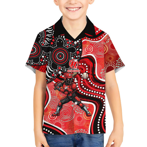 Melbourne Renegades Family Matching Short Sleeve Bodycon Dress and Hawaiian Shirt Indigenous Dot Art Superhero Batter Tribal Pattern