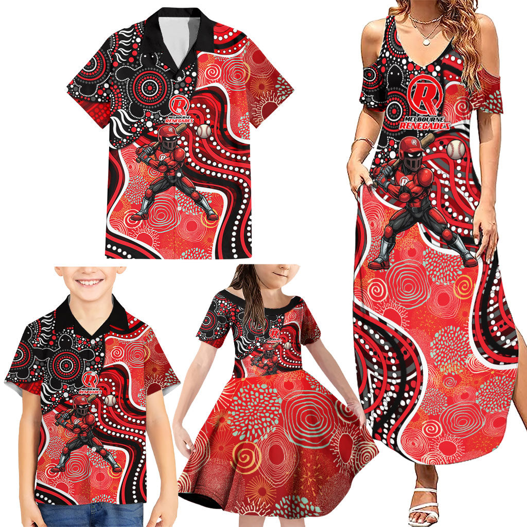 Melbourne Renegades Family Matching Summer Maxi Dress and Hawaiian Shirt Indigenous Dot Art Superhero Batter Tribal Pattern