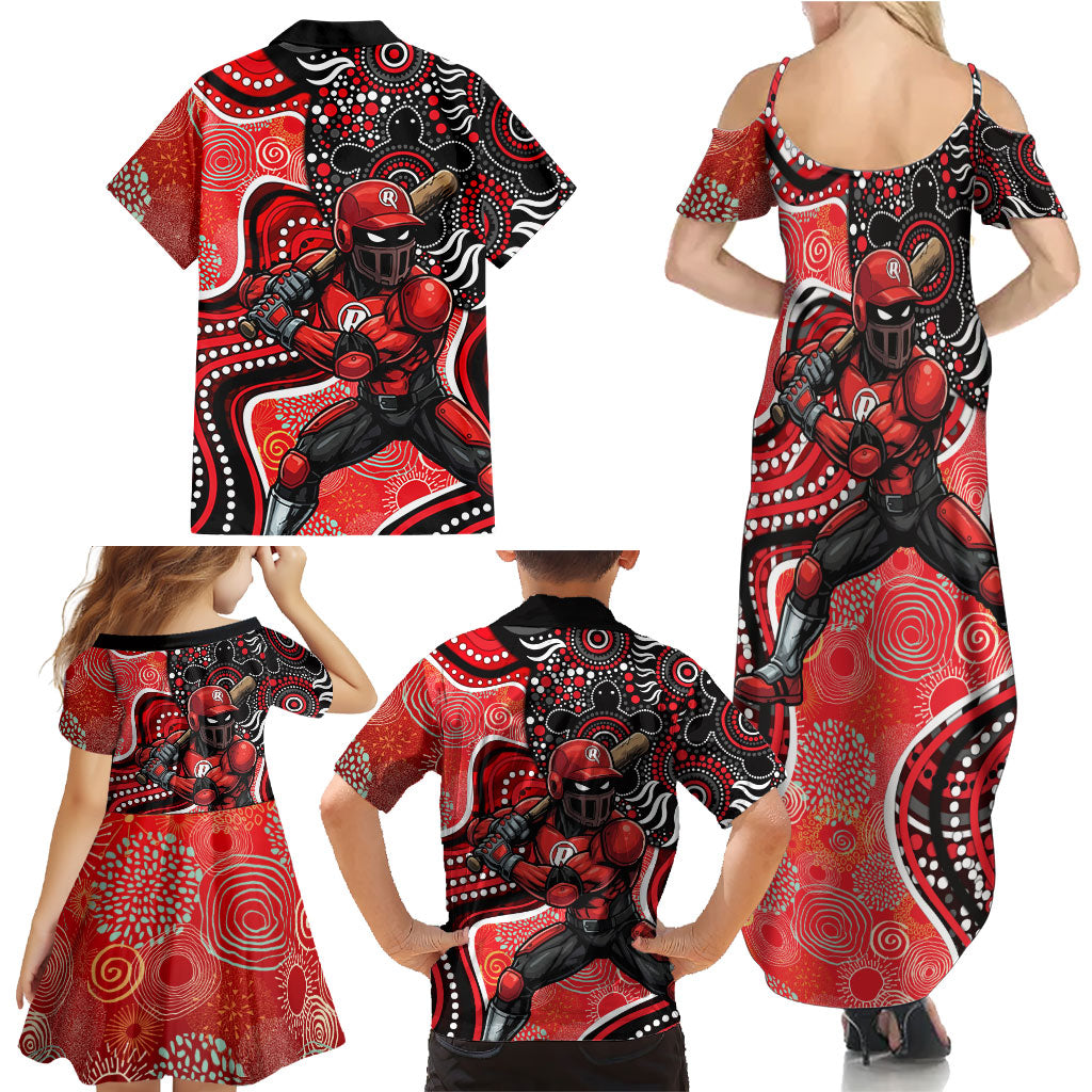 Melbourne Renegades Family Matching Summer Maxi Dress and Hawaiian Shirt Indigenous Dot Art Superhero Batter Tribal Pattern