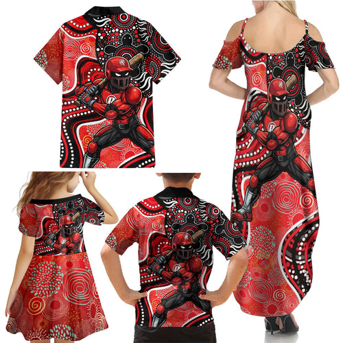 Melbourne Renegades Family Matching Summer Maxi Dress and Hawaiian Shirt Indigenous Dot Art Superhero Batter Tribal Pattern
