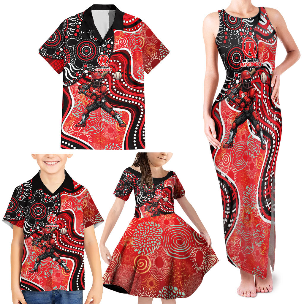 Melbourne Renegades Family Matching Tank Maxi Dress and Hawaiian Shirt Indigenous Dot Art Superhero Batter Tribal Pattern