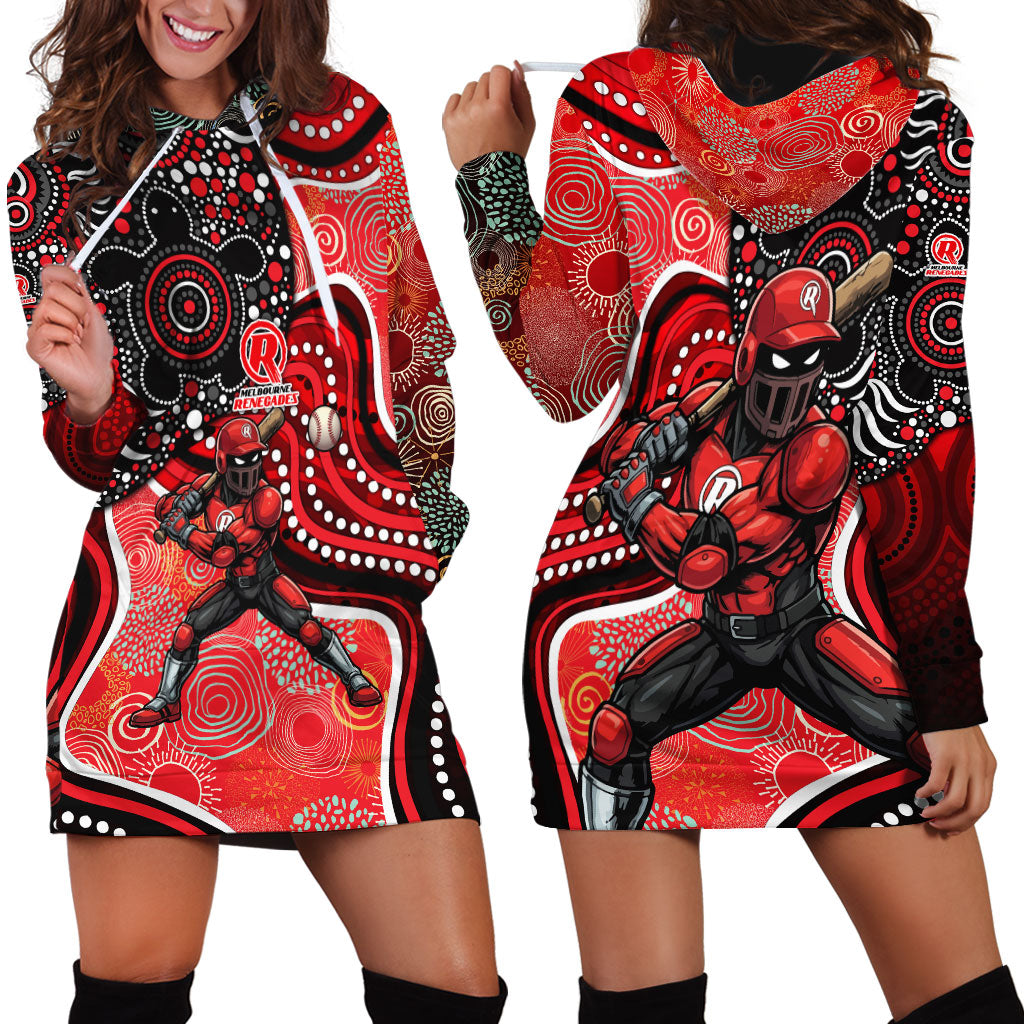 Melbourne Renegades Hoodie Dress Indigenous Dot Art Superhero Batter Tribal Pattern