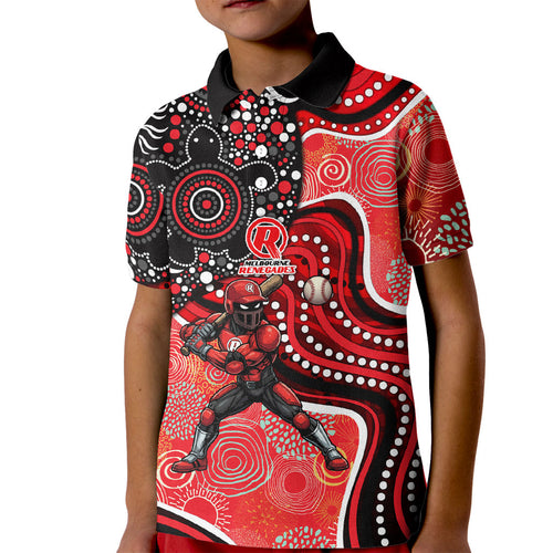 Melbourne Renegades Kid Polo Shirt Indigenous Dot Art Superhero Batter Tribal Pattern