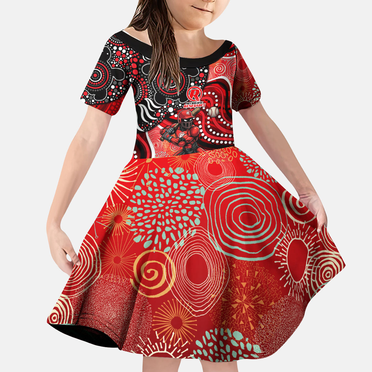 Melbourne Renegades Kid Short Sleeve Dress Indigenous Dot Art Superhero Batter Tribal Pattern