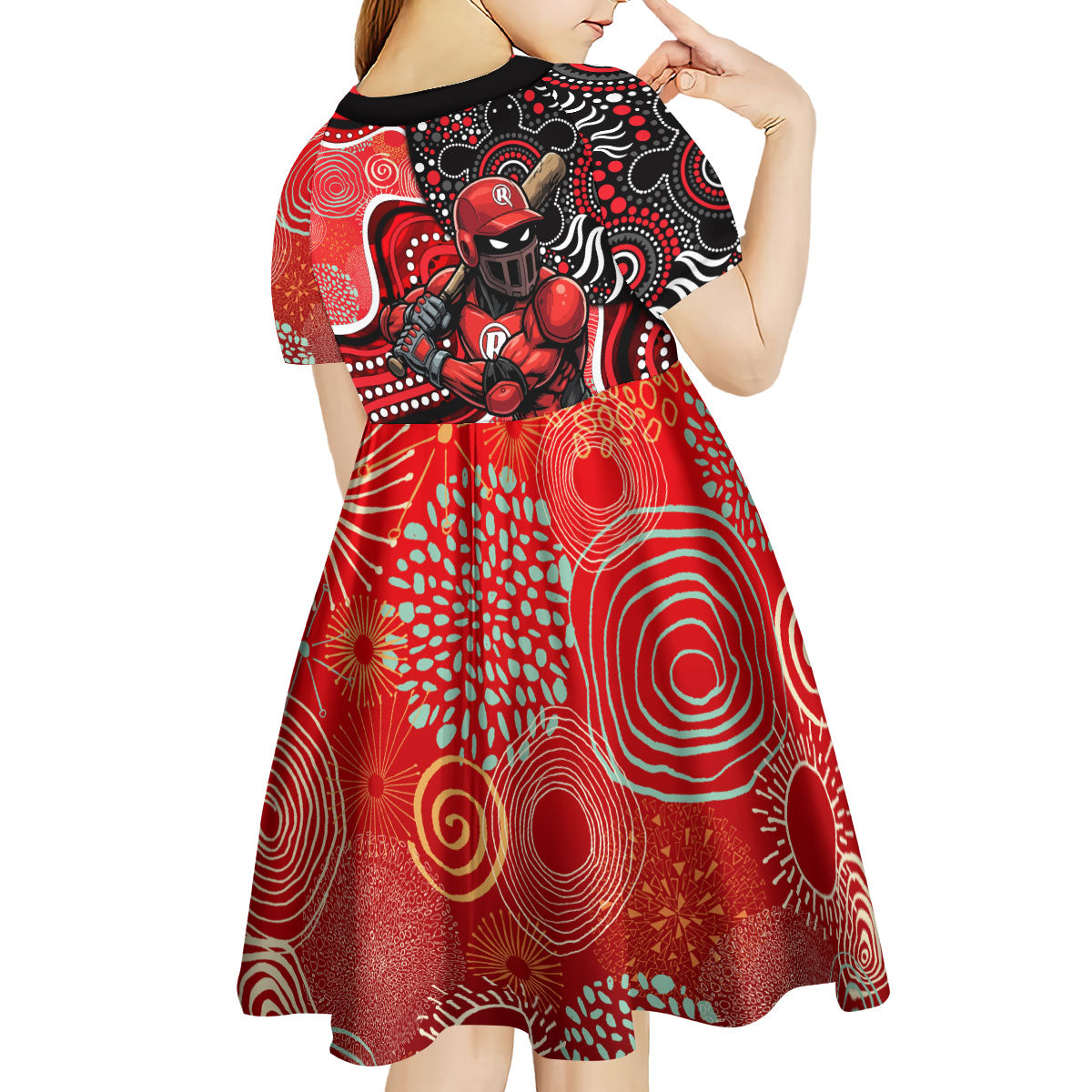 Melbourne Renegades Kid Short Sleeve Dress Indigenous Dot Art Superhero Batter Tribal Pattern