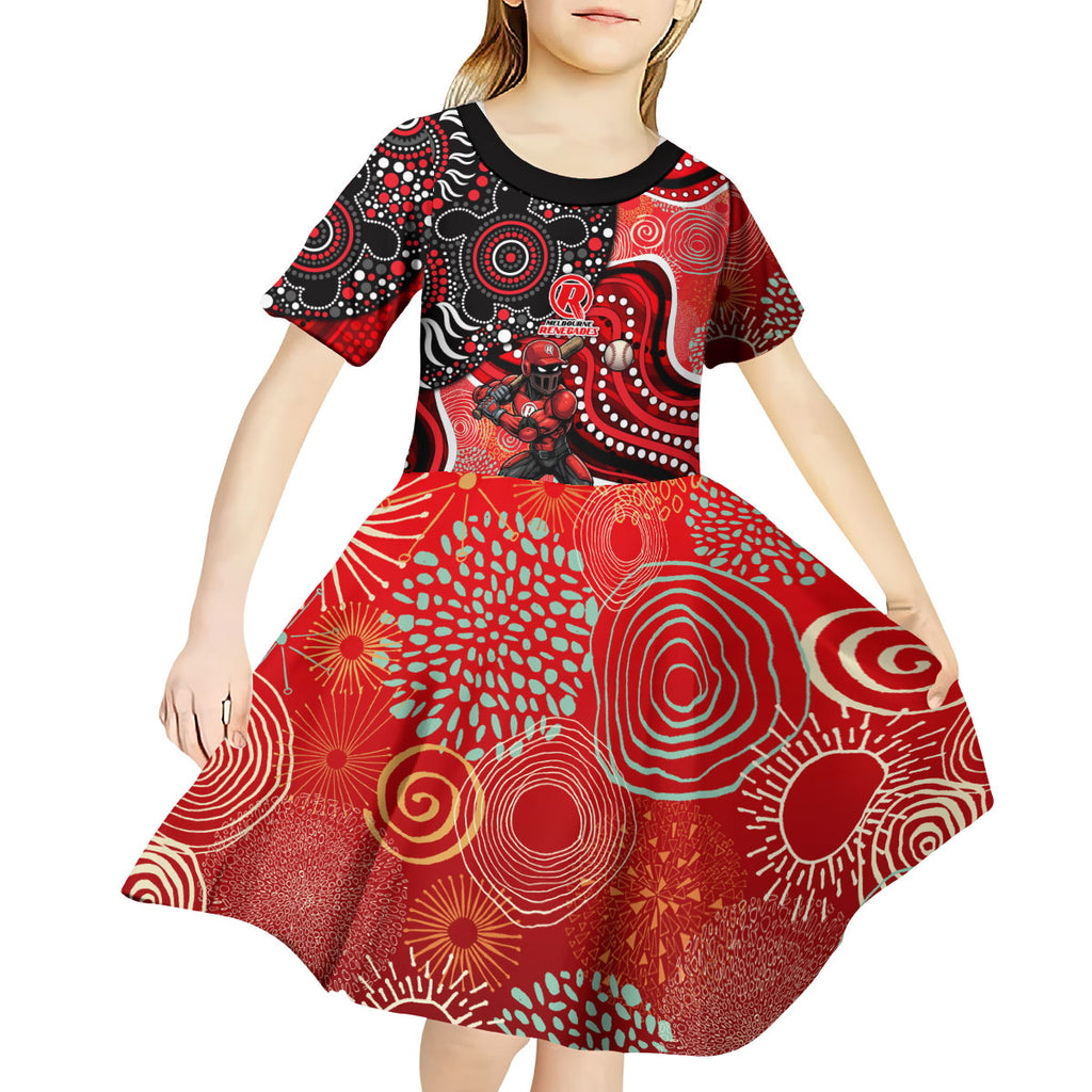 Melbourne Renegades Kid Short Sleeve Dress Indigenous Dot Art Superhero Batter Tribal Pattern