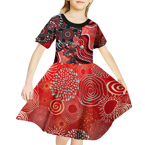 Melbourne Renegades Kid Short Sleeve Dress Indigenous Dot Art Superhero Batter Tribal Pattern
