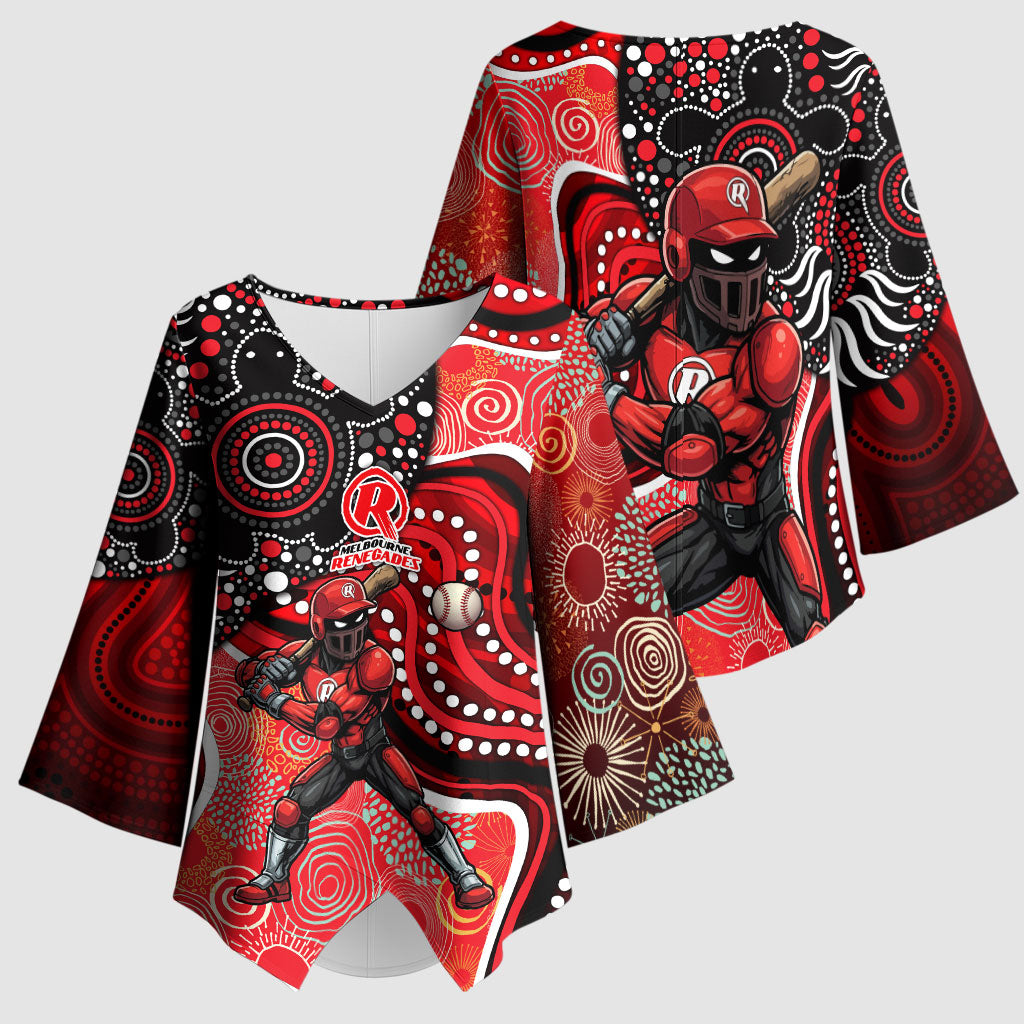 Melbourne Renegades Kimono Sleeve Blouse Indigenous Dot Art Superhero Batter Tribal Pattern