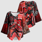 Melbourne Renegades Kimono Sleeve Blouse Indigenous Dot Art Superhero Batter Tribal Pattern