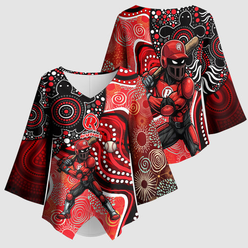 Melbourne Renegades Kimono Sleeve Blouse Indigenous Dot Art Superhero Batter Tribal Pattern
