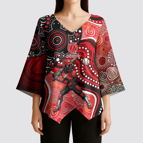 Melbourne Renegades Kimono Sleeve Blouse Indigenous Dot Art Superhero Batter Tribal Pattern