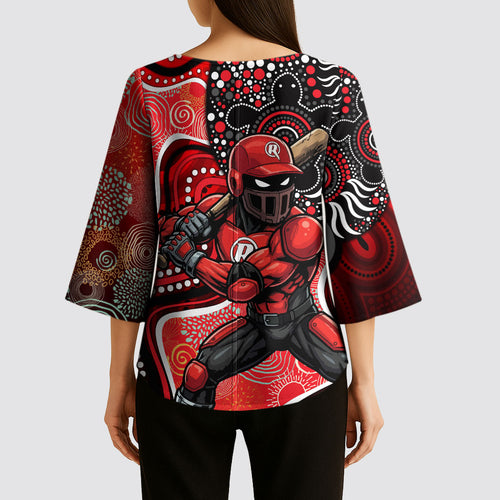 Melbourne Renegades Kimono Sleeve Blouse Indigenous Dot Art Superhero Batter Tribal Pattern