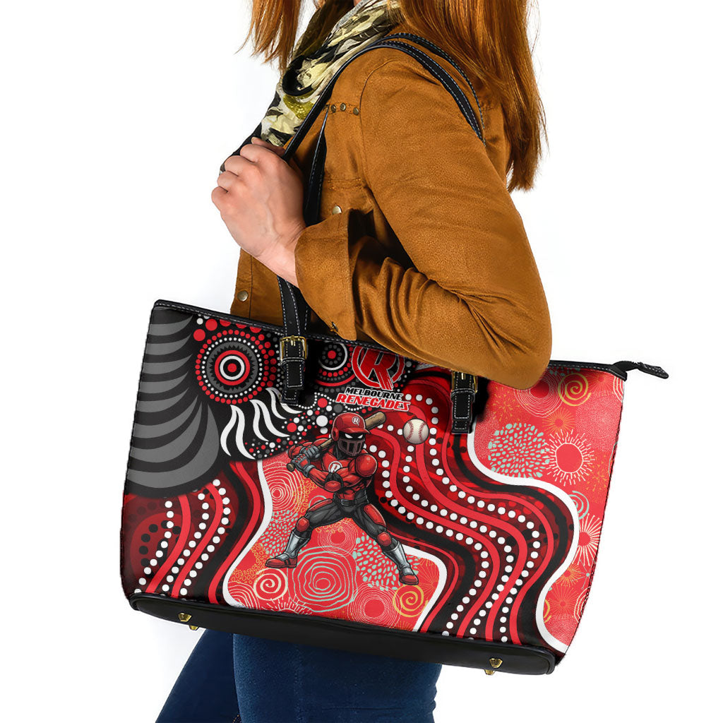Melbourne Renegades Leather Tote Bag Indigenous Dot Art Superhero Batter Tribal Pattern