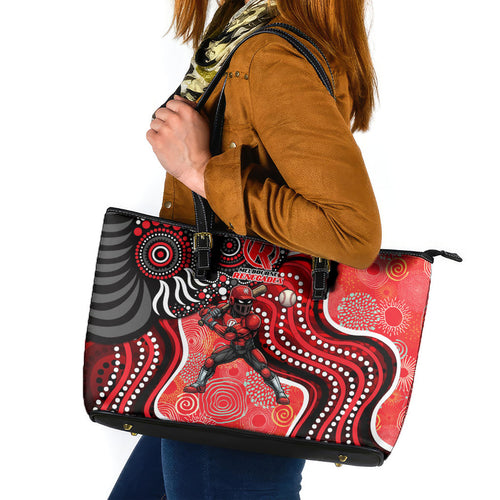 Melbourne Renegades Leather Tote Bag Indigenous Dot Art Superhero Batter Tribal Pattern