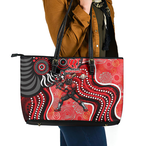 Melbourne Renegades Leather Tote Bag Indigenous Dot Art Superhero Batter Tribal Pattern