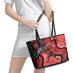 Melbourne Renegades Leather Tote Bag Indigenous Dot Art Superhero Batter Tribal Pattern
