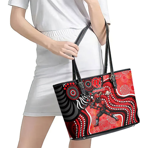 Melbourne Renegades Leather Tote Bag Indigenous Dot Art Superhero Batter Tribal Pattern