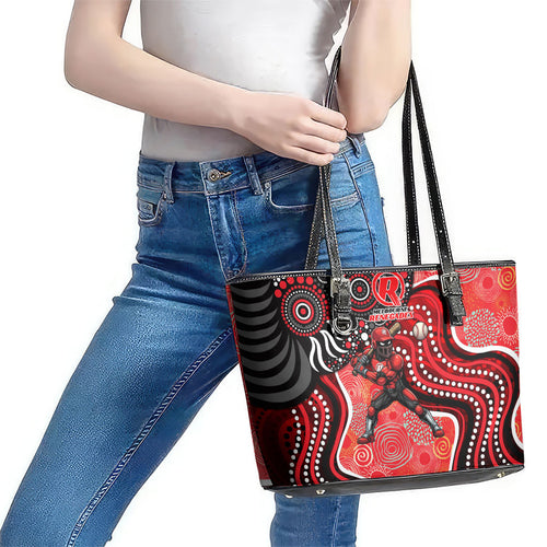 Melbourne Renegades Leather Tote Bag Indigenous Dot Art Superhero Batter Tribal Pattern