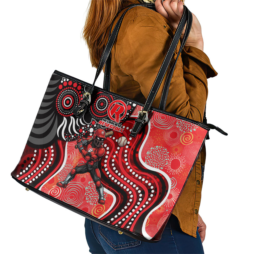 Melbourne Renegades Leather Tote Bag Indigenous Dot Art Superhero Batter Tribal Pattern