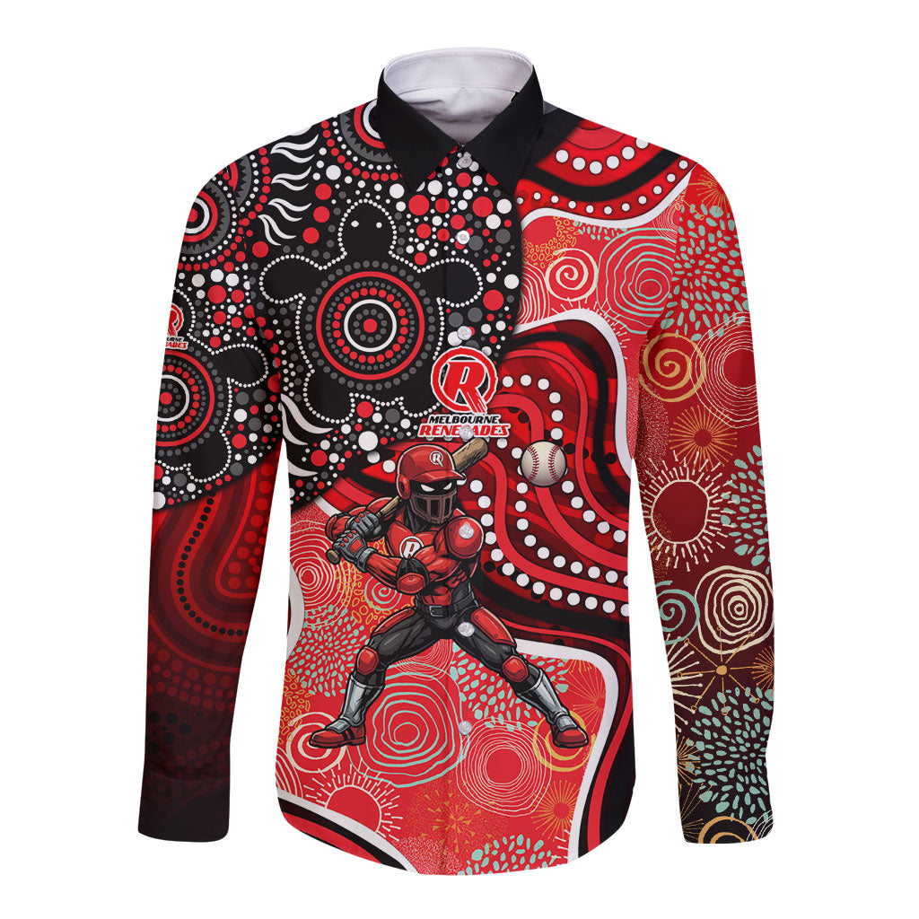 Melbourne Renegades Long Sleeve Button Shirt Indigenous Dot Art Superhero Batter Tribal Pattern