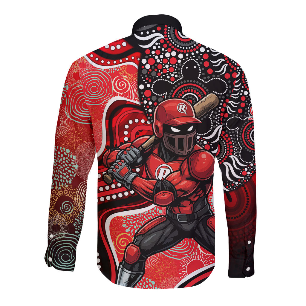 Melbourne Renegades Long Sleeve Button Shirt Indigenous Dot Art Superhero Batter Tribal Pattern