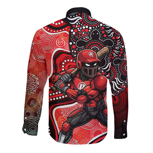 Melbourne Renegades Long Sleeve Button Shirt Indigenous Dot Art Superhero Batter Tribal Pattern