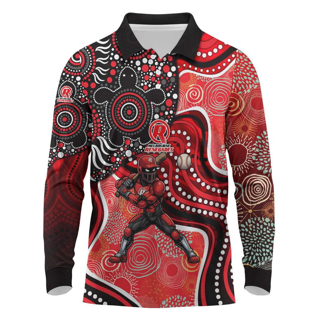 Melbourne Renegades Long Sleeve Polo Shirt Indigenous Dot Art Superhero Batter Tribal Pattern
