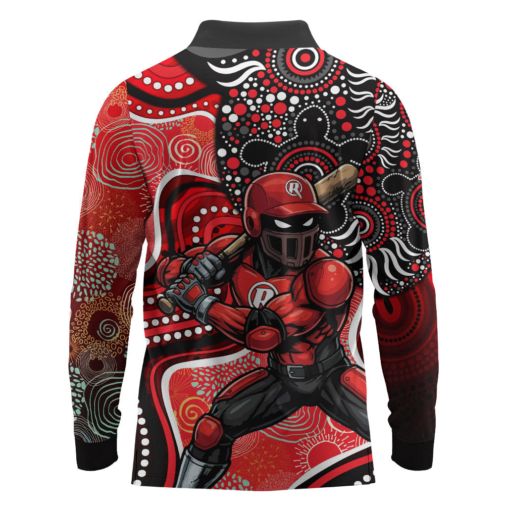 Melbourne Renegades Long Sleeve Polo Shirt Indigenous Dot Art Superhero Batter Tribal Pattern