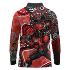 Melbourne Renegades Long Sleeve Polo Shirt Indigenous Dot Art Superhero Batter Tribal Pattern