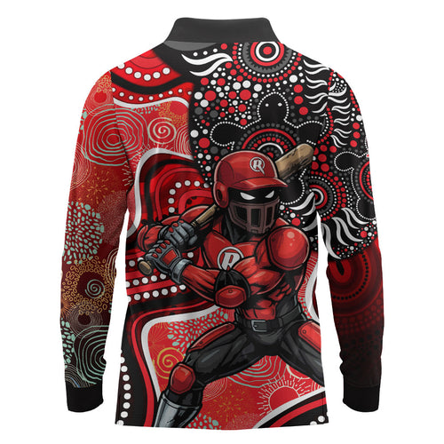 Melbourne Renegades Long Sleeve Polo Shirt Indigenous Dot Art Superhero Batter Tribal Pattern