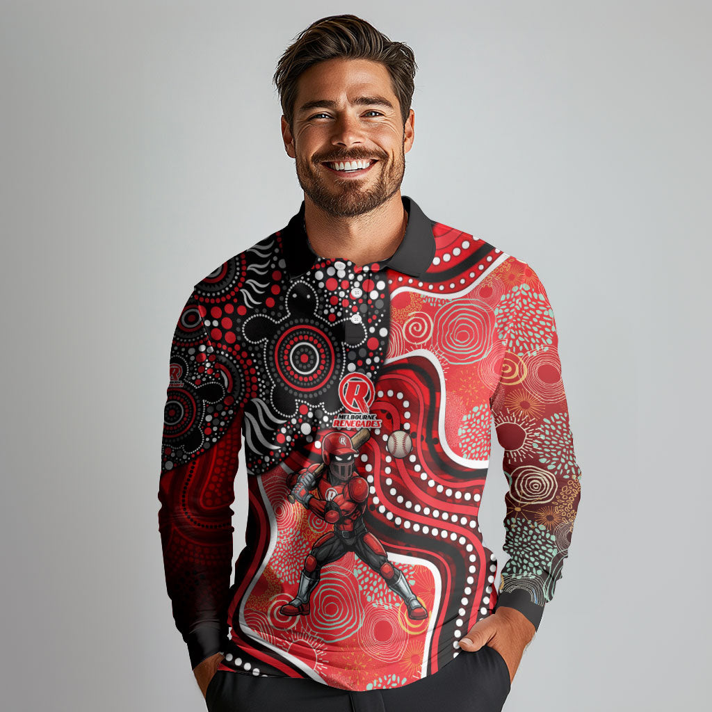 Melbourne Renegades Long Sleeve Polo Shirt Indigenous Dot Art Superhero Batter Tribal Pattern