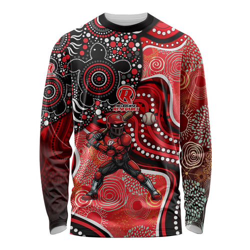 Melbourne Renegades Long Sleeve Shirt Indigenous Dot Art Superhero Batter Tribal Pattern