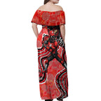Melbourne Renegades Off Shoulder Maxi Dress Indigenous Dot Art Superhero Batter Tribal Pattern