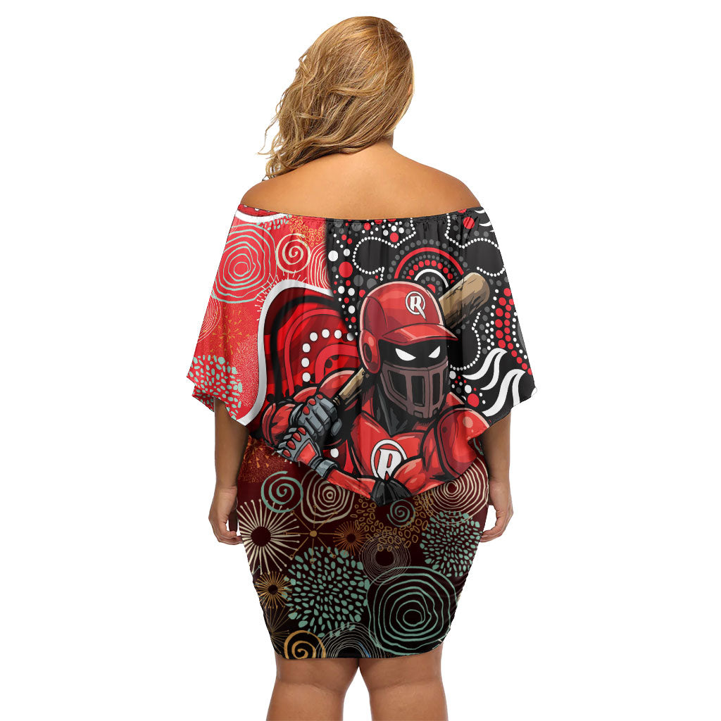 Melbourne Renegades Off Shoulder Short Dress Indigenous Dot Art Superhero Batter Tribal Pattern