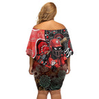 Melbourne Renegades Off Shoulder Short Dress Indigenous Dot Art Superhero Batter Tribal Pattern