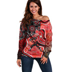 Melbourne Renegades Off Shoulder Sweater Indigenous Dot Art Superhero Batter Tribal Pattern