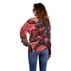 Melbourne Renegades Off Shoulder Sweater Indigenous Dot Art Superhero Batter Tribal Pattern