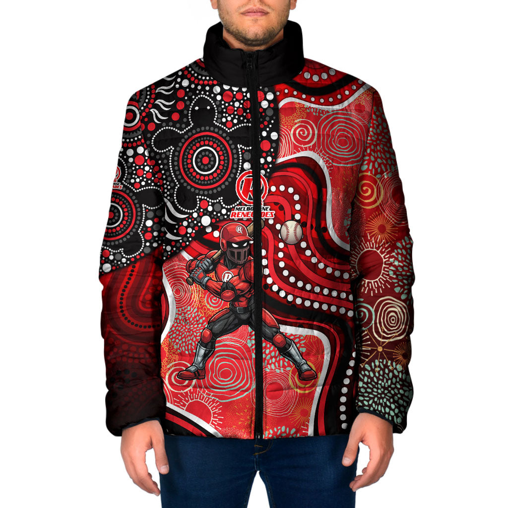 Melbourne Renegades Padded Jacket Indigenous Dot Art Superhero Batter Tribal Pattern