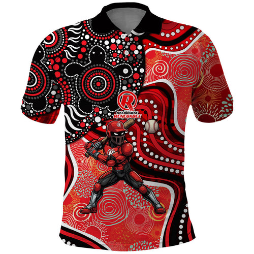 Melbourne Renegades Polo Shirt Indigenous Dot Art Superhero Batter Tribal Pattern