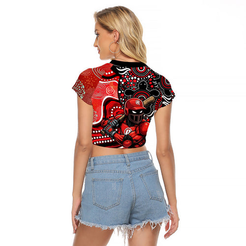 Melbourne Renegades Raglan Cropped T Shirt Indigenous Dot Art Superhero Batter Tribal Pattern