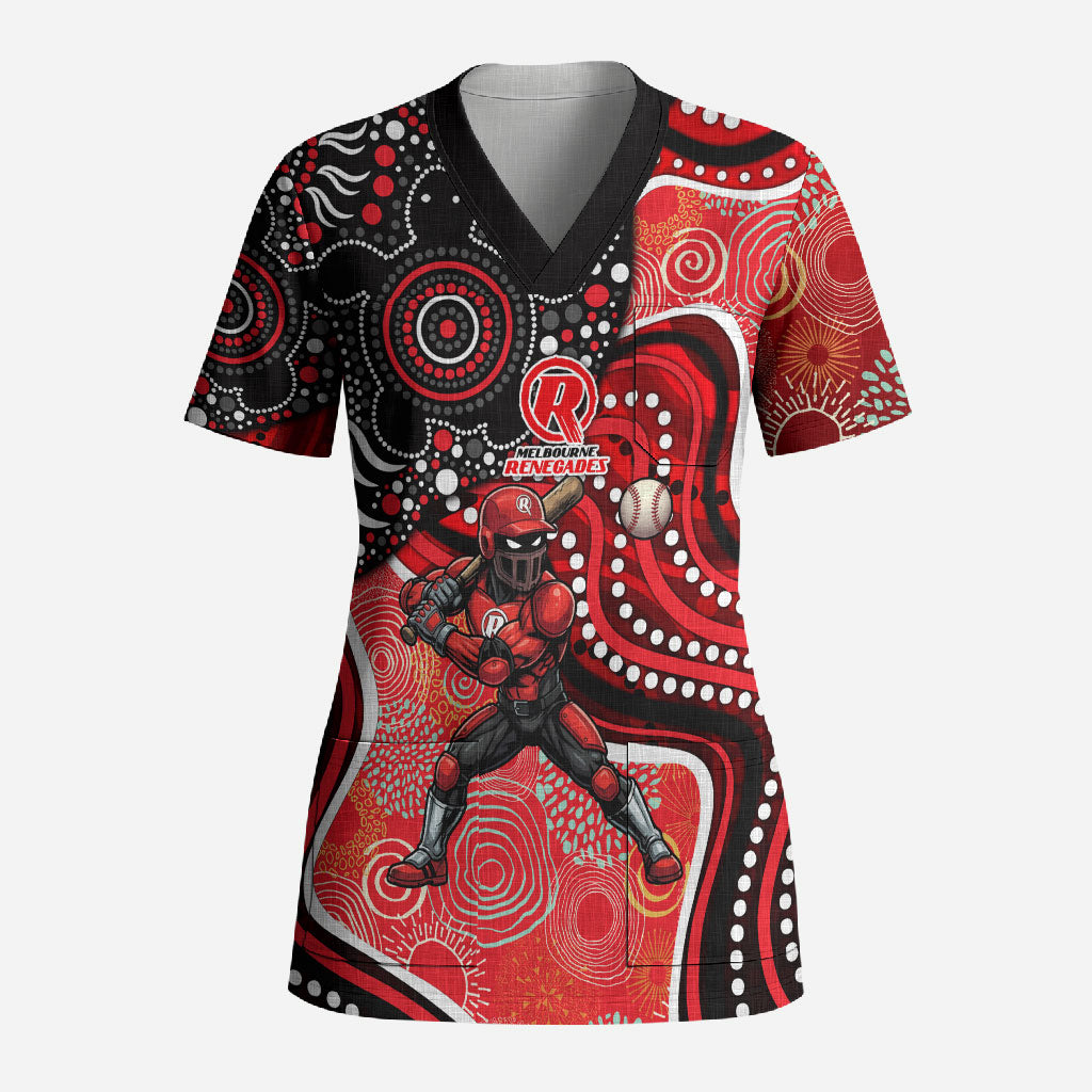 Melbourne Renegades Scrub Top Indigenous Dot Art Superhero Batter Tribal Pattern