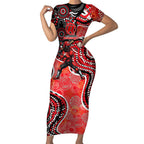 Melbourne Renegades Short Sleeve Bodycon Dress Indigenous Dot Art Superhero Batter Tribal Pattern