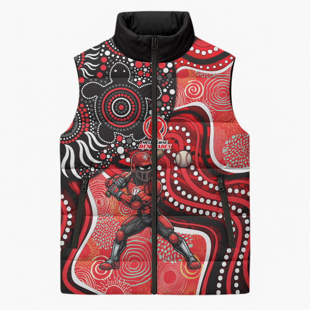 Melbourne Renegades Sleeveless Puffer Jacket Indigenous Dot Art Superhero Batter Tribal Pattern