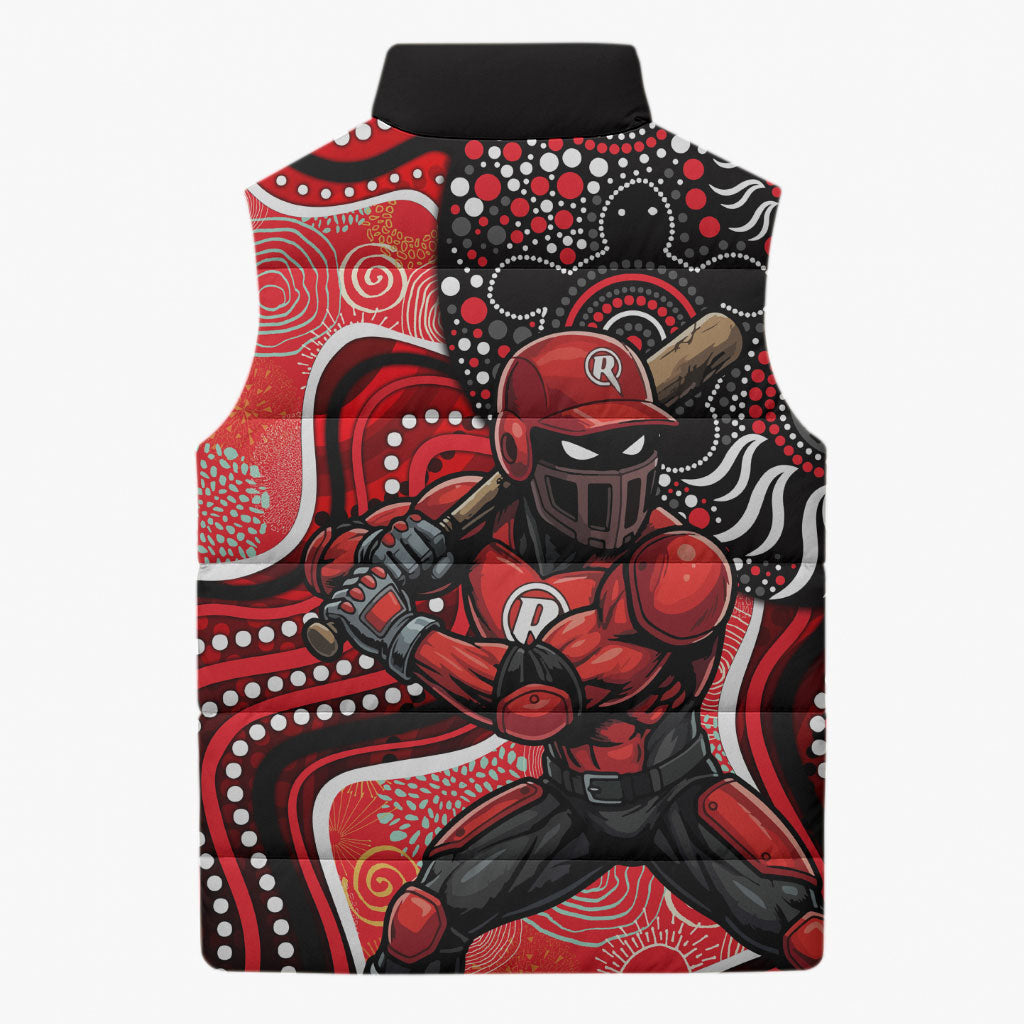 Melbourne Renegades Sleeveless Puffer Jacket Indigenous Dot Art Superhero Batter Tribal Pattern