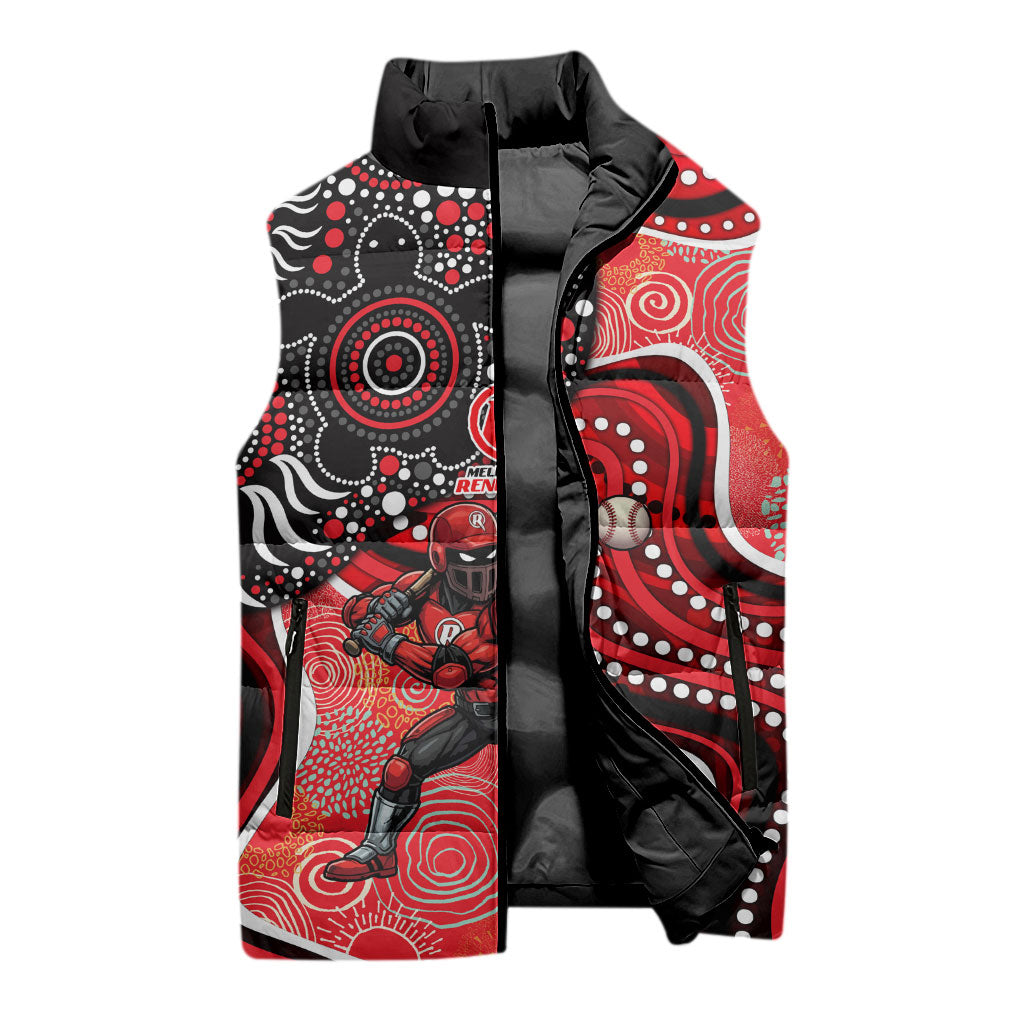 Melbourne Renegades Sleeveless Puffer Jacket Indigenous Dot Art Superhero Batter Tribal Pattern