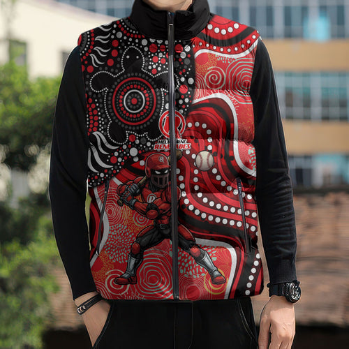 Melbourne Renegades Sleeveless Puffer Jacket Indigenous Dot Art Superhero Batter Tribal Pattern