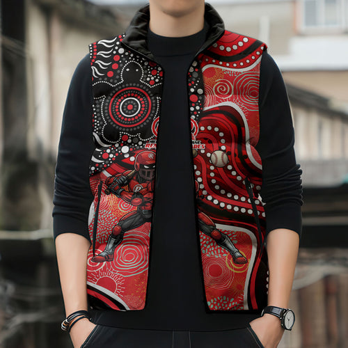Melbourne Renegades Sleeveless Puffer Jacket Indigenous Dot Art Superhero Batter Tribal Pattern