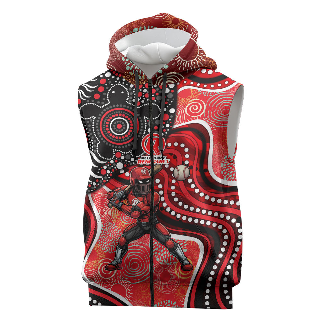 Melbourne Renegades Sleeveless Zip Hoodie Indigenous Dot Art Superhero Batter Tribal Pattern